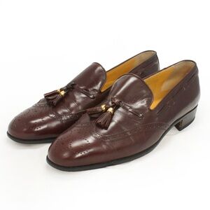 Vintage 70s Gucci Burgundy Brown Brogue Tassel Loafer Slip On Leather Shoes